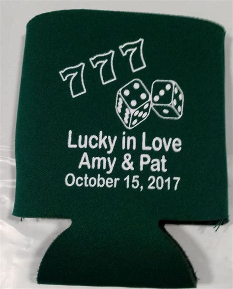 Dark Green Coolers With White Ink Lucky In Love Custom Koozies