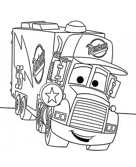 Free Printable Coloring Page Mack Truck Hauler Driving Rust Eze Lightning Mcqueen CARS