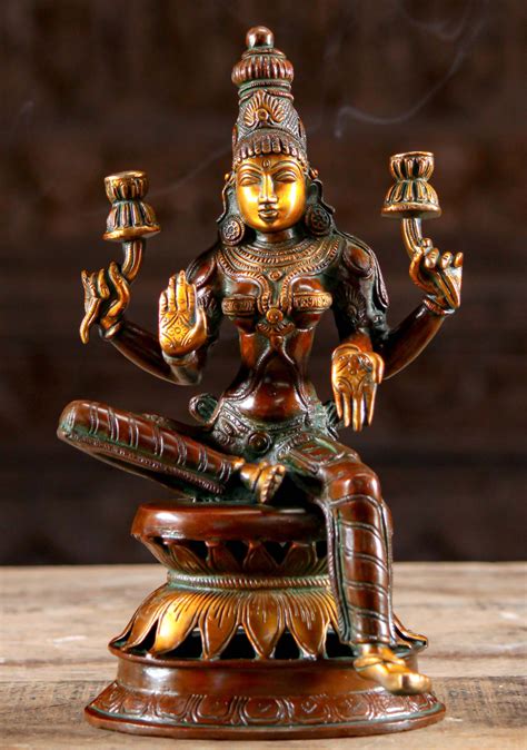 Brass Goddess Of Wealth Lakshmi Statue In Varada And Abhaya Mudras