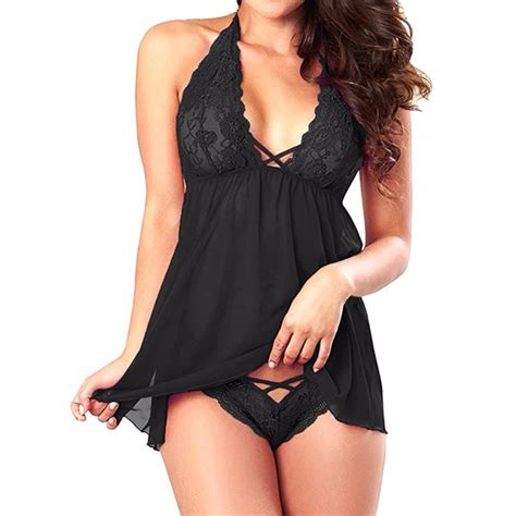 Plus Size Sexy Lace Hang Neck Sexy Temptation Big Yards Pajamas Appeal Sexy Lingerie Dressg