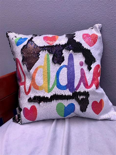 Kids Sequin Pillow Rainbow Sequin Pillow Personalized Sequin Etsy