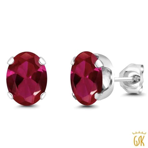 300 Ct Oval 8x6mm Red Created Ruby Silver Plated Brass Stud Earrings