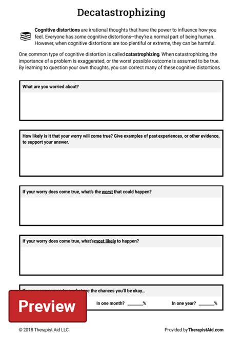Printable cognitive activities for adults. Cognitive Restructuring: Decatastrophizing (Worksheet ...