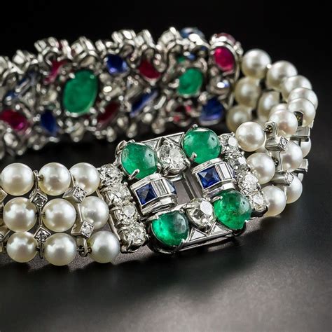 Art Deco Platinum Ruby Emerald Sapphire Tutti Fruiti Style Diamond And