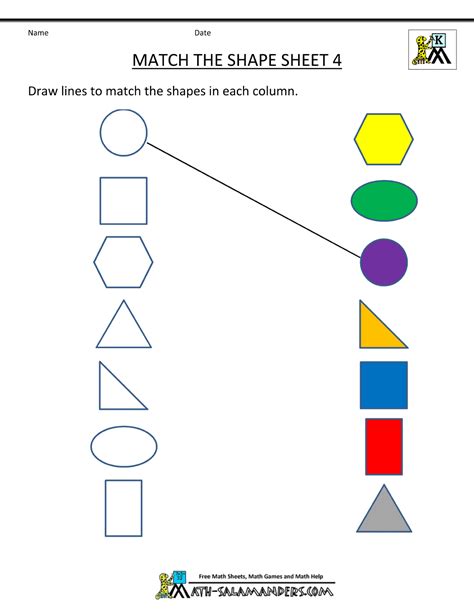 Boost your child's understanding of geometry dimensions with this worksheet that challenges her to match 2d and 3d shapes. Free Shape Worksheets Kindergarten