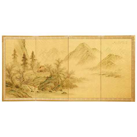 japanese four panel screen blue herons on willow tree at 1stdibs