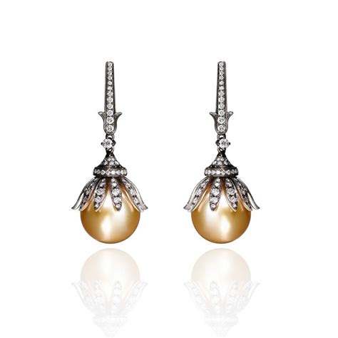 18ct White Gold South Sea Golden Pearl Earrings Pearl Earrings White