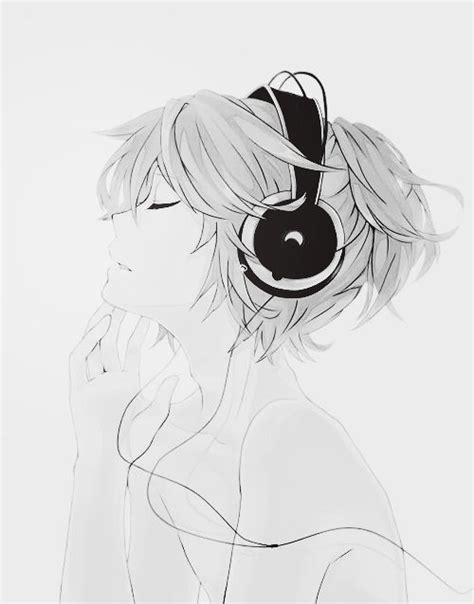 Anime Girl Listening To Music Line Art