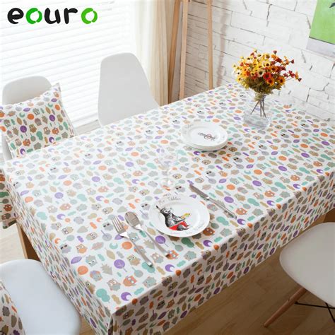 Lovely Colorful Cartoon Owl Pattern Linen And Cotton Table Cloth Desk Cover Tablecloth Home