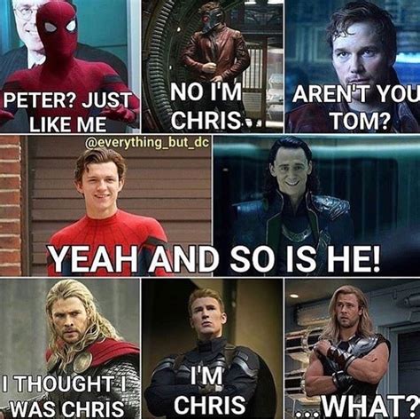 The Peters Chrises And Toms Collect Them All Avengers Humor Marvel