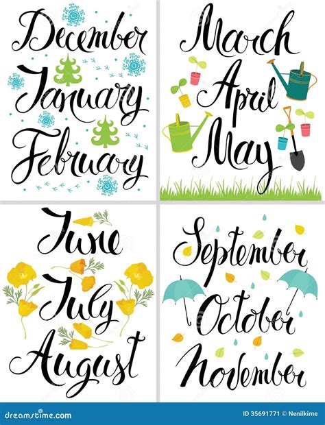 Spring Autumn Winter Summer Month Of The Year Stock Vector Image