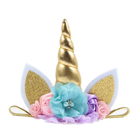 Lovely Unicorn Party Explosions Headband Hair Band Gold Horn Flower