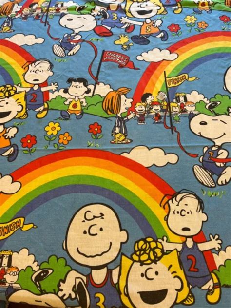 Vintage Snoopy Marathon Peanuts Gang Rainbow Race Fabric Pillowcase