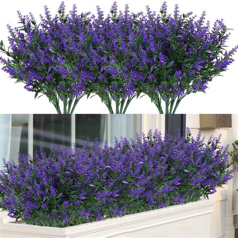 Artbloom 8 Bundles Outdoor Artificial Lavender Fake Flowers Uv