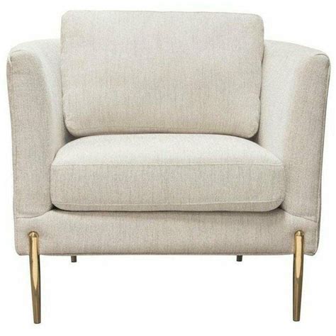 Chair In Light Cream Fabric With Gold Metal Legs Loomlan