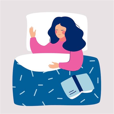 Premium Vector Woman Sleeping At Night In Her Bed With Open Book