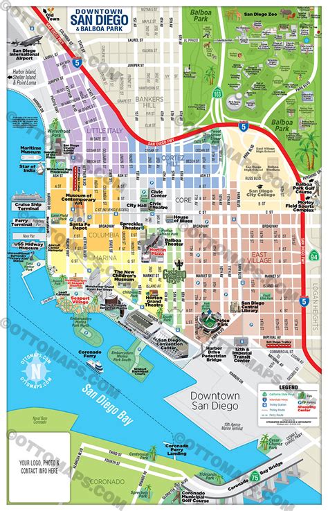 Downtown San Diego Tourist Map With Balboa Park Map Otto Maps