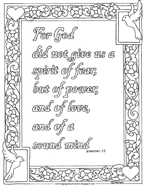 Over 6000 great free printable color pages. Coloring Pages for Kids by Mr. Adron: 2 Timothy 1:7 ...