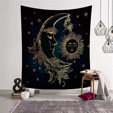 Astrology Ornate Crescent Moon Tapestry Home Living Room Decor In 2020