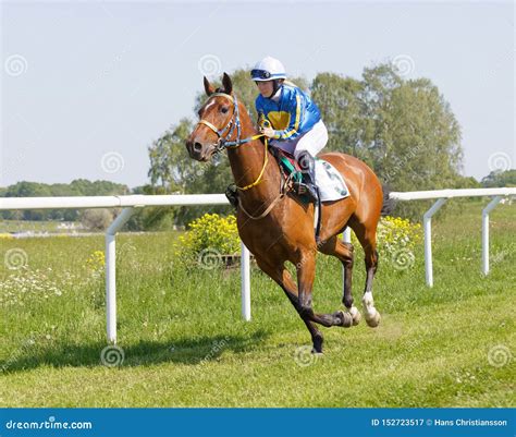 Female Jockey Riding A Arabian Gallop Race Horse At The Race Track