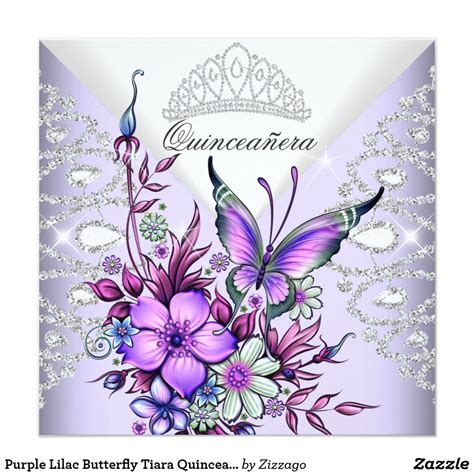 Free printable quinceañera invitations templates. Purple Lilac Butterfly Tiara Quinceanera Floral Invitation | Zazzle.com | Bow tattoo designs ...