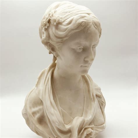 19th Century White Marble Neoclassical Sculpture Of Young Woman Signed