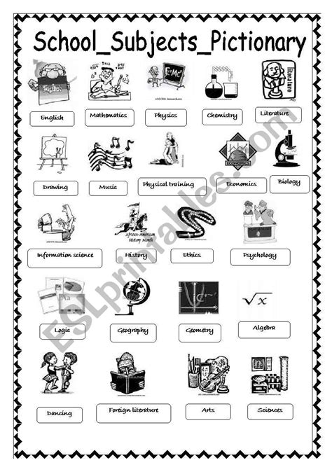 Schoolsubjectspictionary Esl Worksheet By Busja