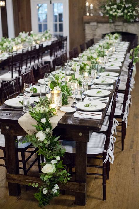 Natural Green Garland Decorated Wedding Tablescape Woodland Wedding