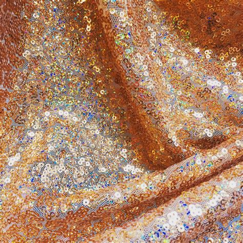 Iridescent Gold Glitter Sequin Fabric Material 2 Way Stretch 130cm