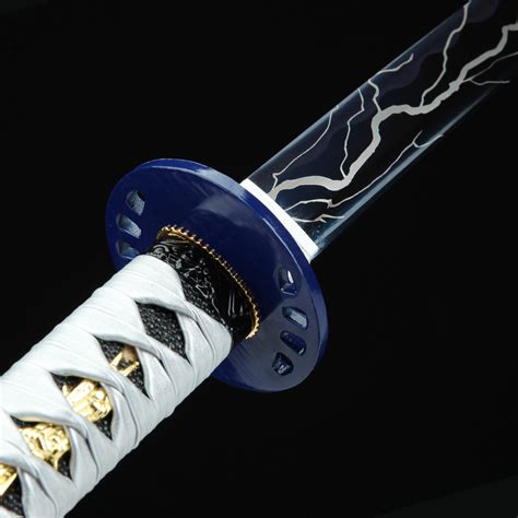 Blue And White Katana Handmade Japanese Katana Sword With Blue Blade And Silver Scabbard