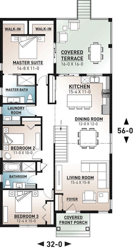 Plan 22526dr Narrow Lot Ranch House Plan Narrow House Plans Narrow