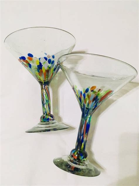 Multi Color Confetti Hand Blown Martini Or Margarita Glasses Etsy Hand Blown Margarita