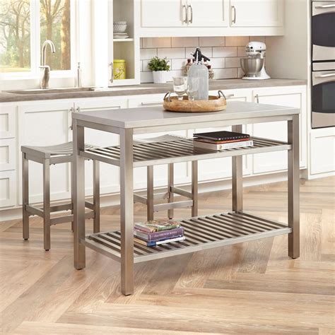 This will add lots of extra counter and storage space in addition to your wall cabinets and drawers. Home Styles Brushed Satin Stainless Steel Kitchen Island ...