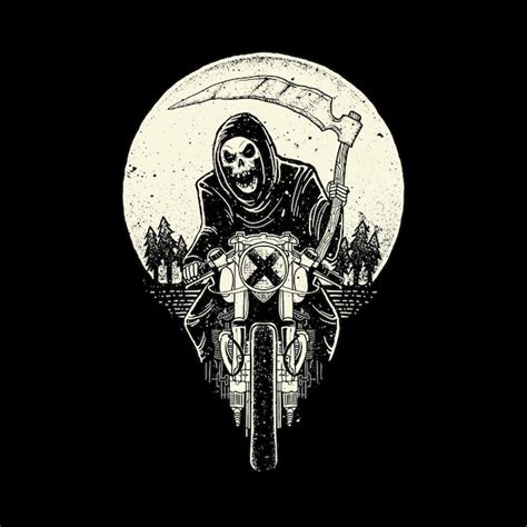 Premium Vector Skull Grim Reaper Ride Motorcycle Illustration