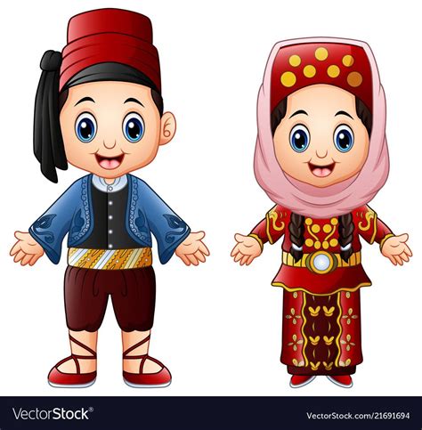 Illustration Of Cartoon Turkish Couple Wearing Traditional Costumes