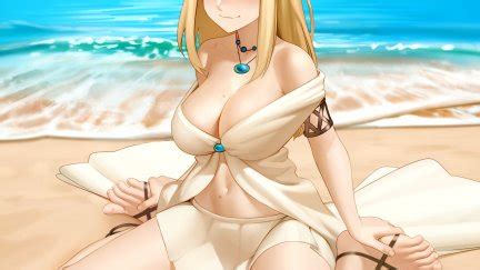Kairunoburogu Blonde Cleavage Big Boobs Beach Anime Anime Girls