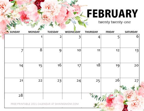 Free Printable February 2021 Calendar 12 Awesome Designs