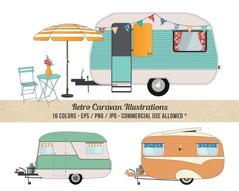 Caravan Clipart Camper Clipart Commercial Use Detailed Etsy Camper