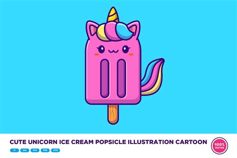 Cute Unicorn Ice Cream Popsicle Cartoon Graphic By Catalyststuff