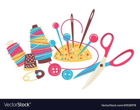 With Needlework Sewing Items Royalty Free Vector Image