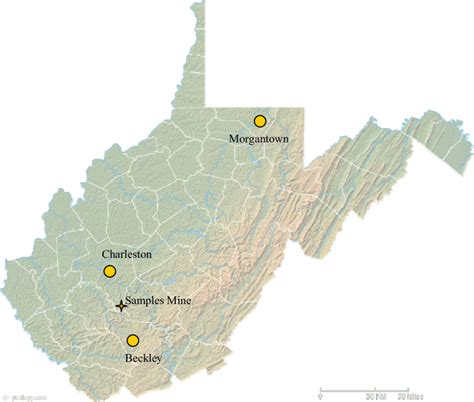 Map Of West Virginia Showing Location Of Major Cities In