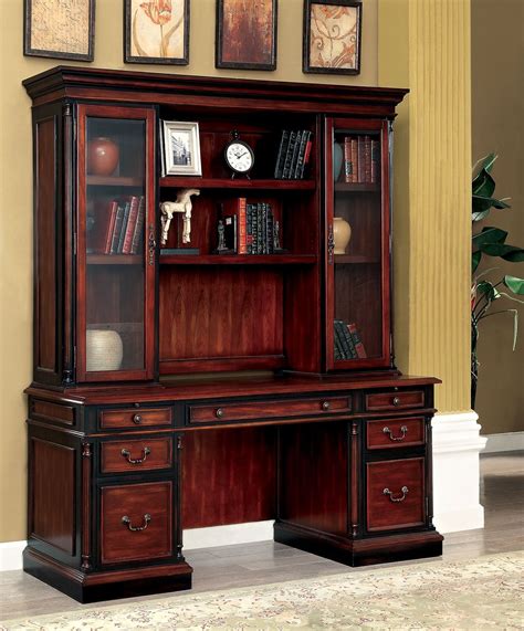 Natural finish computer desk / workstation with hutch. Strandburg Cherry and Black Computer Desk with Hutch from ...