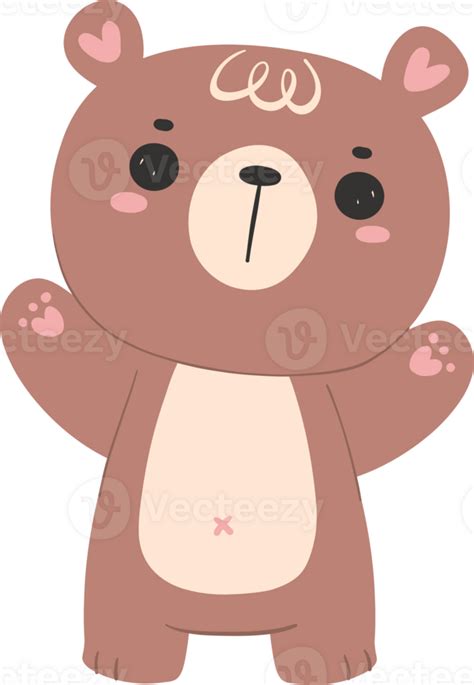 Cute Happy Bear Kawaii Baby Animal Woodland Cartoon Doodle Flat Design