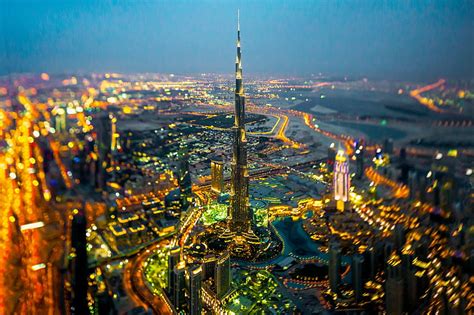 Burj Khalifa Dubai Horizon Street Lights At Night Hd Wallpaper