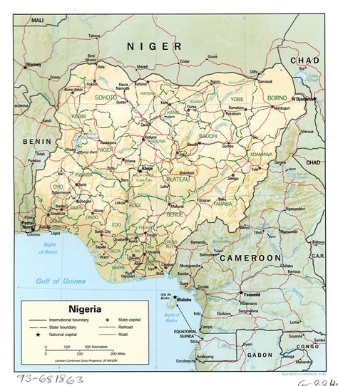 Detailed Political Map Of Nigeria With Relief Nigeria