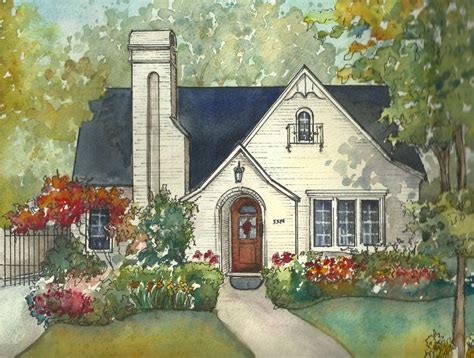 House Painting In Watercolor With Ink Details Custom Portrait Of Your