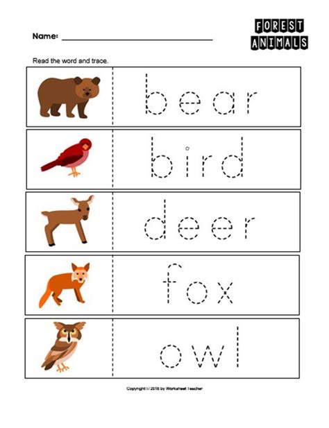 2 Forest Animals Trace The Words Worksheets Preschoolkindergarten Pdf