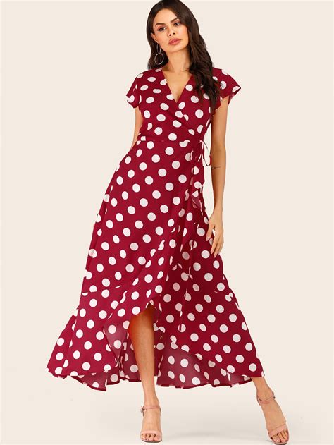 Polka Dot Knot Side Wrap Dress Shein Usa