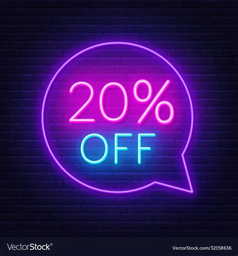 20 Percent Off Neon Sign On A Dark Background Vector Image