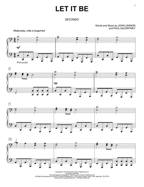 Let It Be Sheet Music The Beatles Piano Duet